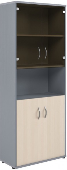 Шкаф комбинированный малыми стеклянными и глухими дверьми СТ-1.4 Клен/Металлик 770*365*1975